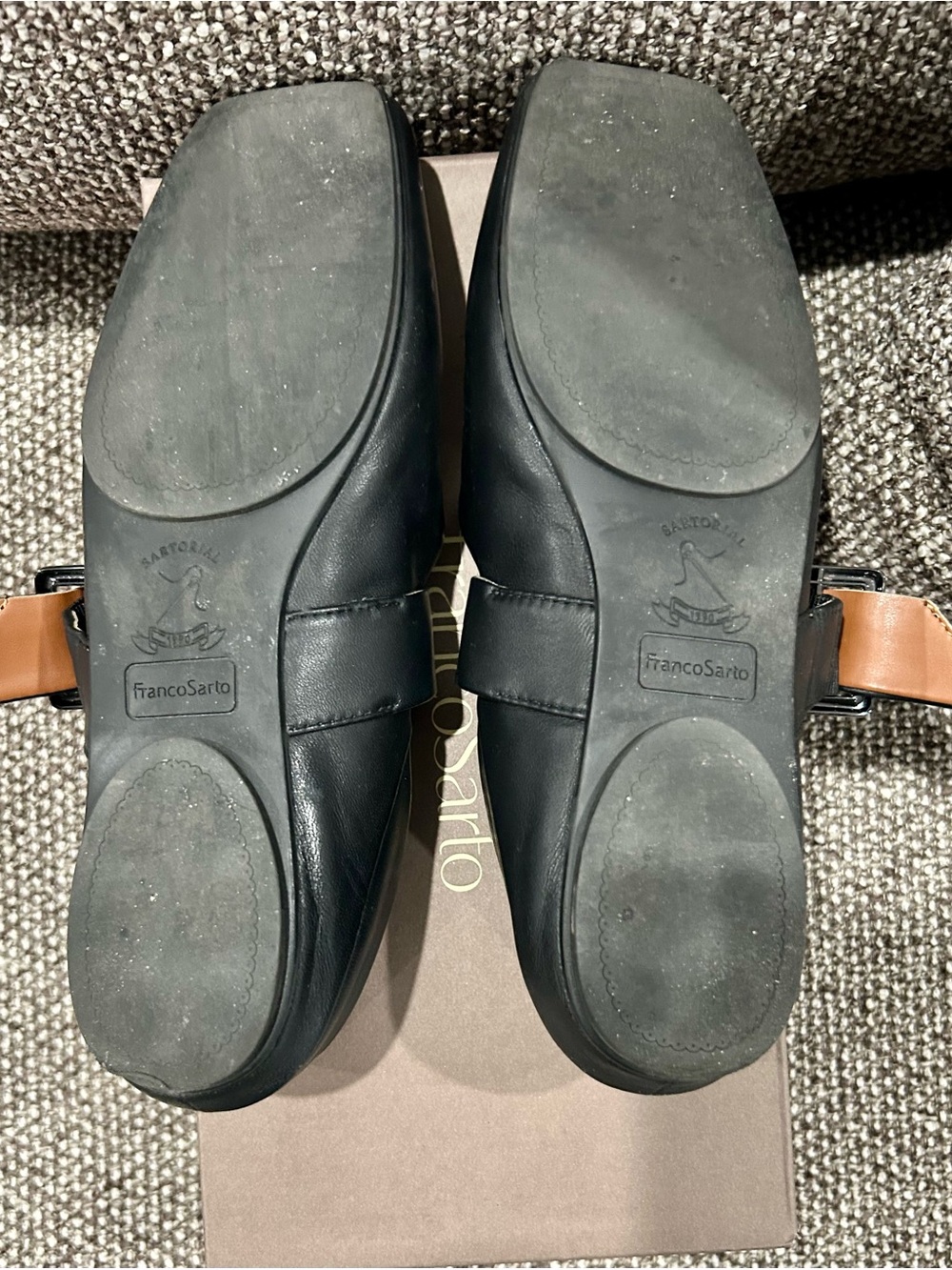 Franco Sarto Black Leather Mary Jane Flats with Buckle - Picture 3 of 4